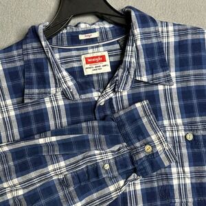 Wrangler Indigo Plaid Long Sleeve‎ Button Down Shirt Men's 2XL